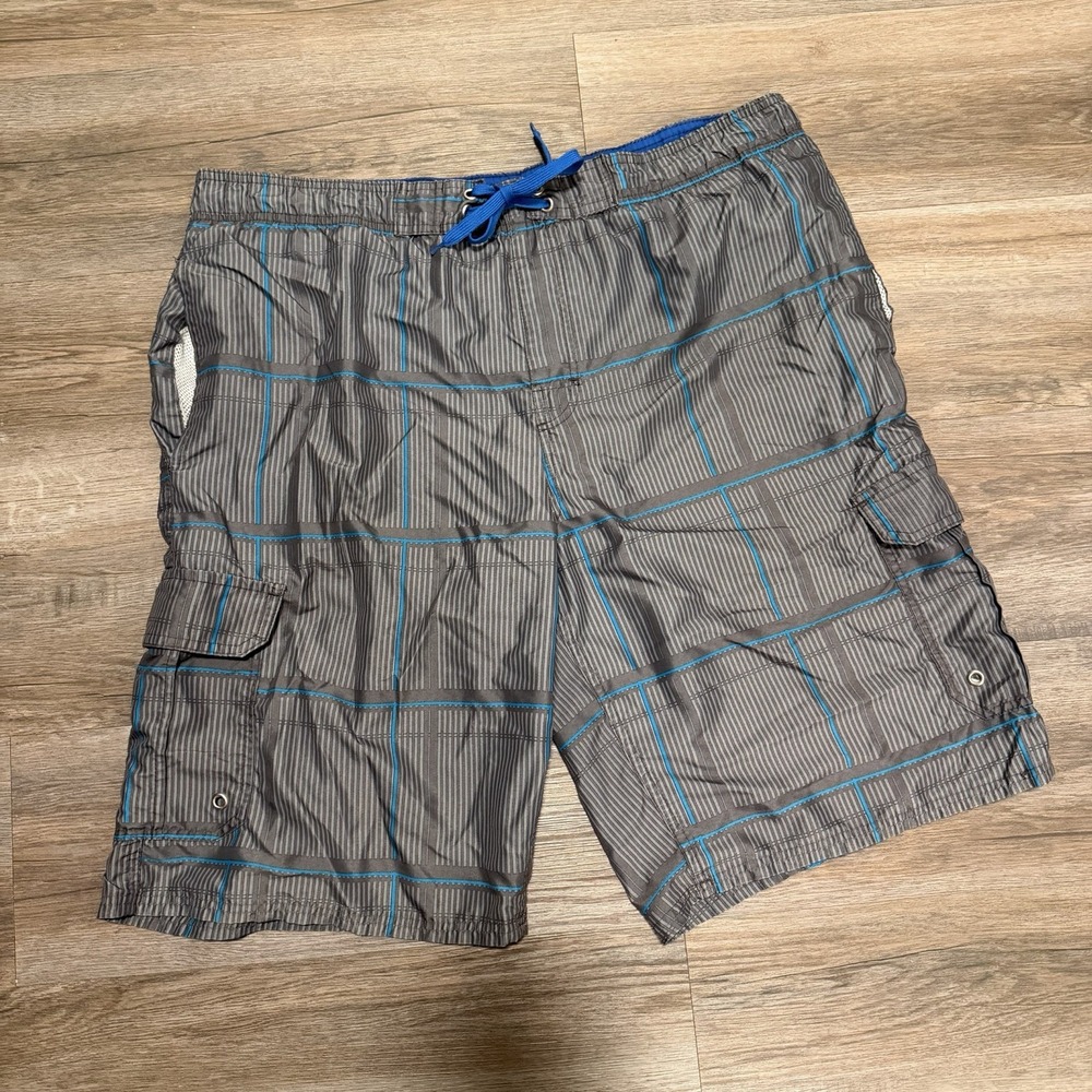 Monument Men's Plaid Swim Trunks Gray/Blue Size L Mesh Lined